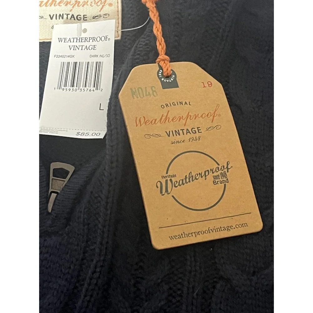 NWT Weatherproof Vintage Mens Dark Indigo Cable Knit Quarter Zip Sweater Sz Lg